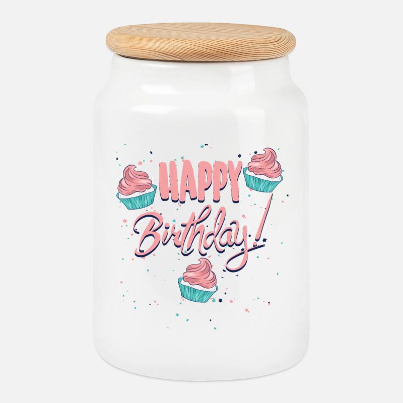 Happy Birthday mit Cupcakes - Keksdose mit Holzdeckel - Weiß