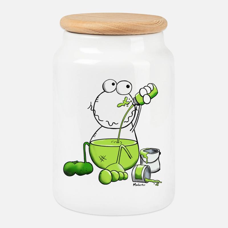 Farbfrosch - Frosch - Keksdose mit Holzdeckel - Weiß