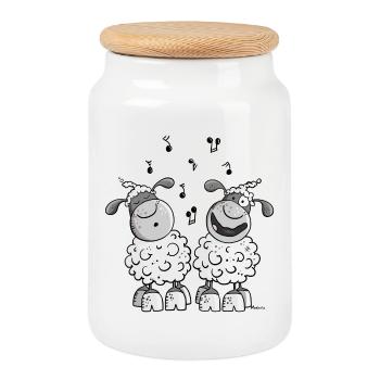 Moutons musicale - Boîte à biscuits avec couvercle en bois - blanc - Devant
