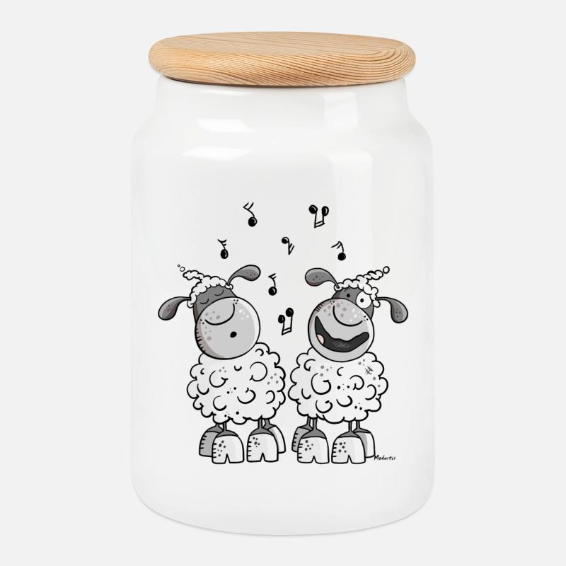 Musical Sheep - Cookie Jar with Wooden Lid - white