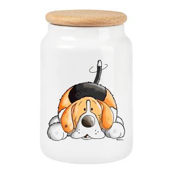 Bonne Beagle - Boîte à biscuits avec couvercle en bois - blanc - Devant