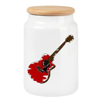 guitar - Cookie Jar with Wooden Lid - white - Front