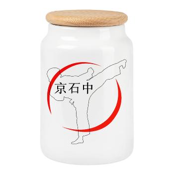 Karate sports - Cookie Jar with Wooden Lid - white - Front