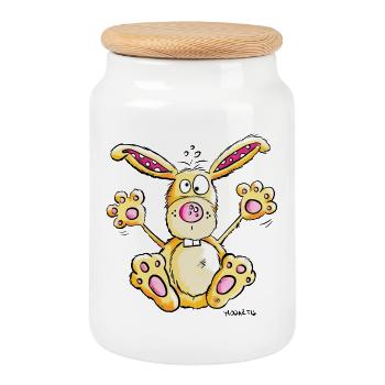 Happy Bunny - Boîte à biscuits avec couvercle en bois - blanc - Devant
