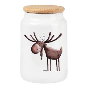 élan comique - Boîte à biscuits avec couvercle en bois - blanc - Devant