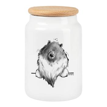 Funny Wolfsspitz I Comic Dog Gift - Cookie Jar with Wooden Lid - white - Front