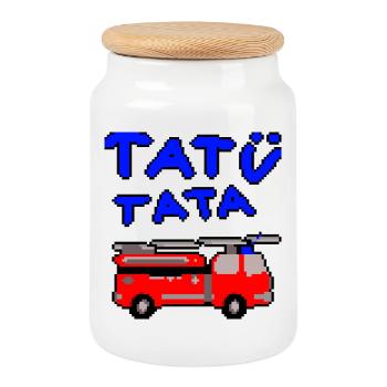 Fire brigade Tatütata - Cookie Jar with Wooden Lid - white - Front