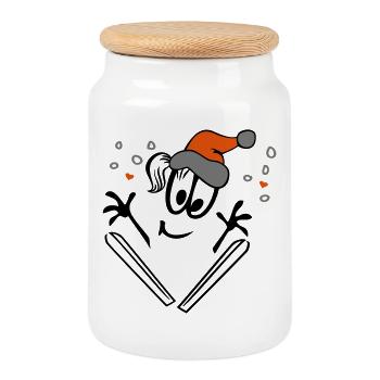 Skiing of the girls - Cookie Jar with Wooden Lid - white - Front