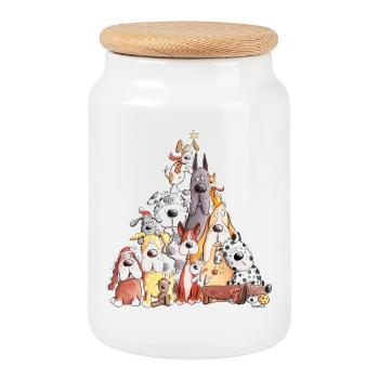 MERRY WOOFMAS Christmas dog pile I dogs - Cookie Jar with Wooden Lid - white - Front