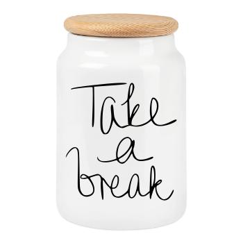 Take a break - Keksdose mit Holzdeckel - Weiß - Vorne