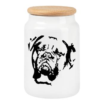 Dogue de Bordeaux head - Cookie Jar with Wooden Lid - white - Front