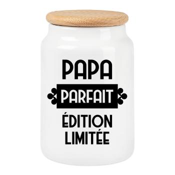 Papa - Fête des Pères - Anniversaire - Bébé - Boîte à biscuits avec couvercle en bois - blanc - Devant