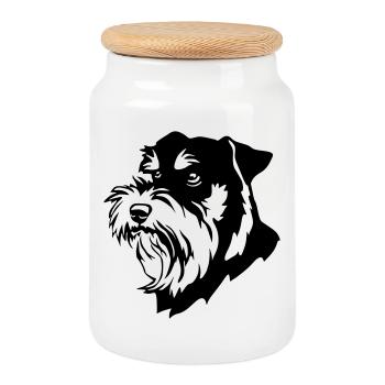 Schnauzer head - Cookie Jar with Wooden Lid - white - Front