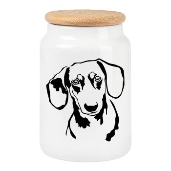 Dachshund head - Cookie Jar with Wooden Lid - white - Front