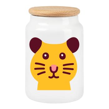 Cute hamster - Cookie Jar with Wooden Lid - white - Front