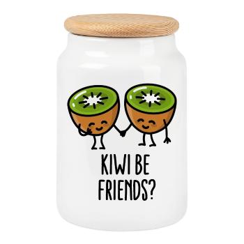 Kiwi be friends BFF Kawaii cute couple love fruit - Cookie Jar with Wooden Lid - white - Front