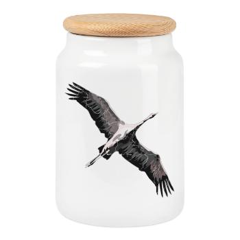 Crane flying south - Cookie Jar with Wooden Lid - white - Front