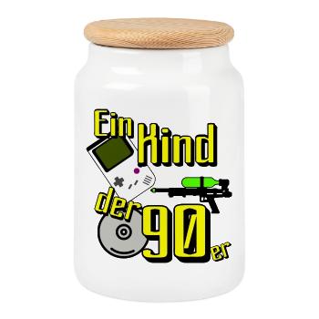 90er Party , Mottoparty , 90er Retro Game (25) - Keksdose mit Holzdeckel - Weiß - Vorne