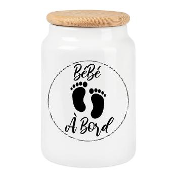 Bébé à bord grossesse - Boîte à biscuits avec couvercle en bois - blanc - Devant