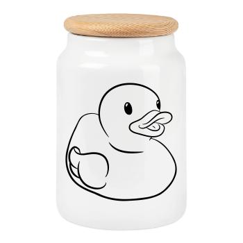 Rubber Duck – Drôle de canard en caoutchouc pour baignoire - Boîte à biscuits avec couvercle en bois - blanc - Devant