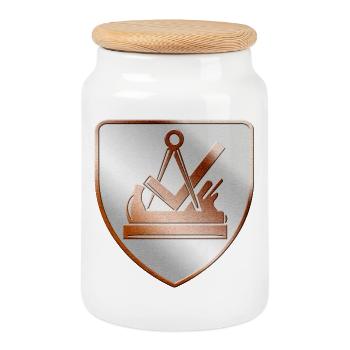 Carpenter and joiner coat of arms shield in 3D - Cookie Jar with Wooden Lid - white - Front
