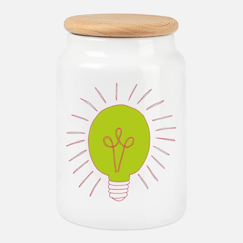Neon green light bulb - Cookie Jar with Wooden Lid - white