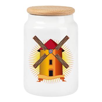 moulin à vent doré avec un fond brillant - Boîte à biscuits avec couvercle en bois - blanc - Devant