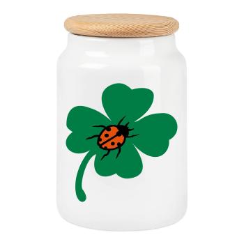 Lucky Cloverleaf Ladybug - Cookie Jar with Wooden Lid - white - Front