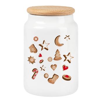 wunderschöne süß verzierte Weihnachtsplätzchen - Keksdose mit Holzdeckel - Weiß - Vorne