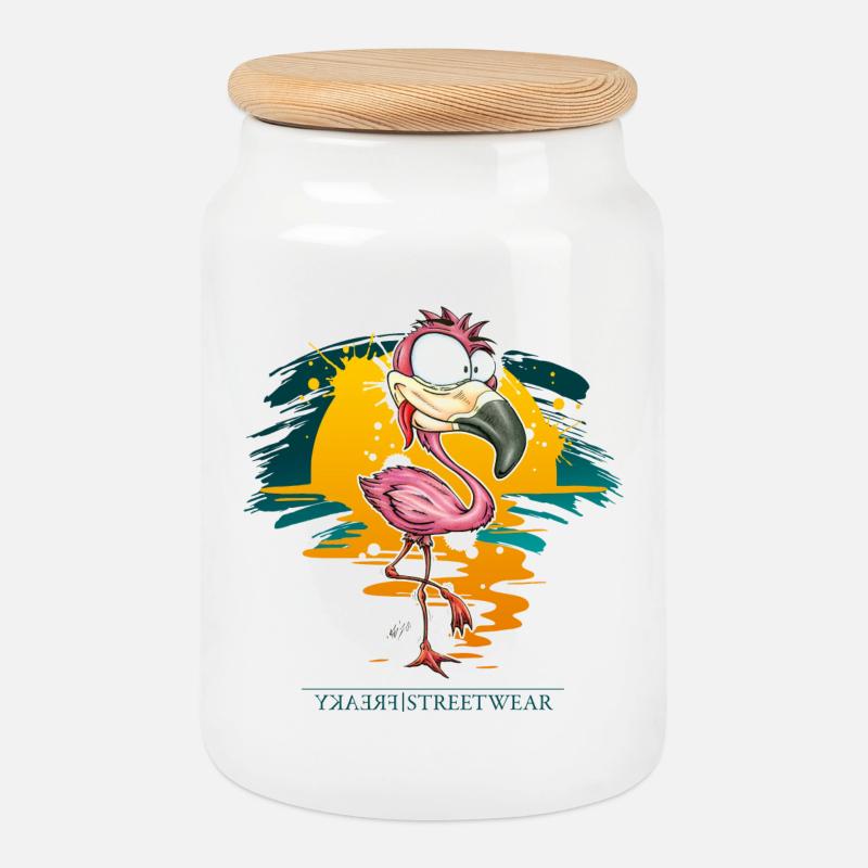 Flamingo Weirdo - Keksdose mit Holzdeckel - Weiß