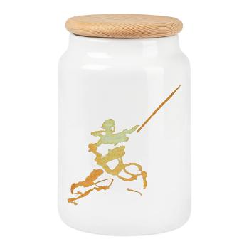 Swordsman Ink Figure - Cookie Jar with Wooden Lid - white - Front