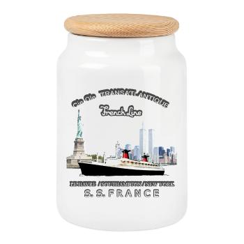 PAQUEBOT FRANCE Louis RUNEMBERG © Adagp - Boîte à biscuits avec couvercle en bois - blanc - Devant