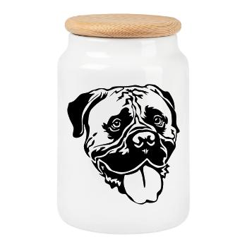 Bullmastiff head - Cookie Jar with Wooden Lid - white - Front