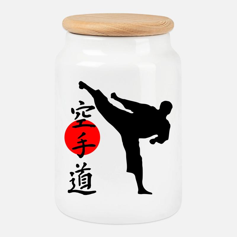 Karate Yokogeri mit Schriftzug - Keksdose mit Holzdeckel - Weiß