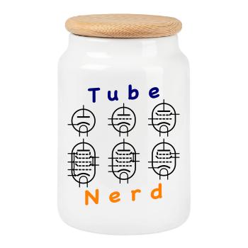 Vacuum Tube Nerd - Cookie Jar with Wooden Lid - white - Front