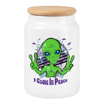 Alien vient en paix - Space Alien UFO - Boîte à biscuits avec couvercle en bois - blanc - Devant