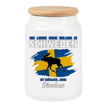 Schweden Meme Design mit Elchsilhouette - Keksdose mit Holzdeckel - Weiß - Vorne