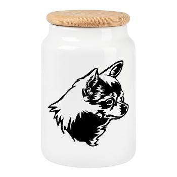 Tête de Chihuhahua - Boîte à biscuits avec couvercle en bois - blanc - Devant