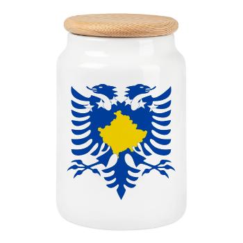 Albanien Kosovo Flagge - Keksdose mit Holzdeckel - Weiß - Vorne