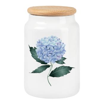 Un hortensia bleu délicat - Fleur fascinante - Boîte à biscuits avec couvercle en bois - blanc - Devant