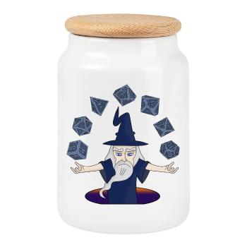 Un sorcier aux dés en lévitation - Boîte à biscuits avec couvercle en bois - blanc - Devant