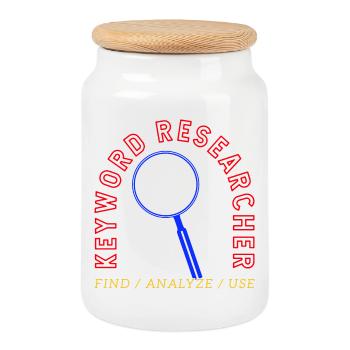 Recherche de mots-clés Logo de la loupe - Boîte à biscuits avec couvercle en bois - blanc - Devant
