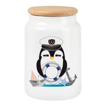 niedlicher Pinguin als Kapitän im Marine Look - Keksdose mit Holzdeckel - Weiß - Vorne