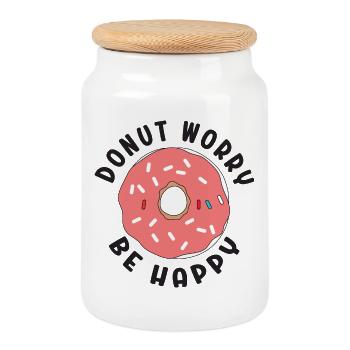 Donut Sorge Sei glücklich - Keksdose mit Holzdeckel - Weiß - Vorne