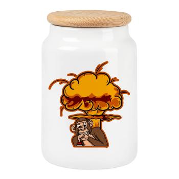 Monkey On The Button - Keksdose mit Holzdeckel - Weiß - Vorne