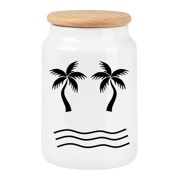 Palm Tree Black Beach Vacances Mer Été - Boîte à biscuits avec couvercle en bois - blanc - Devant