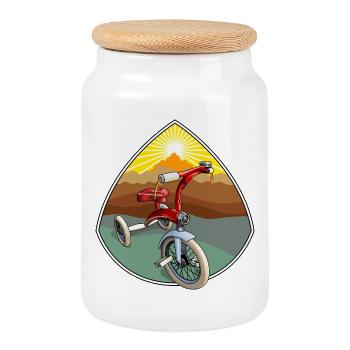 Tricycle feels good - Cookie Jar with Wooden Lid - white - Front