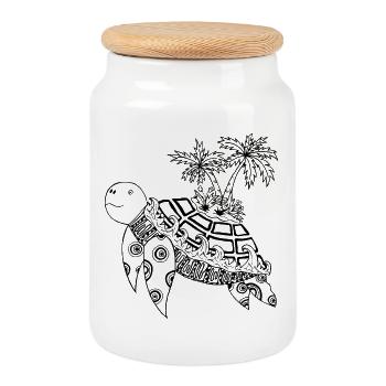 Tortue avec une île sur le dos - Boîte à biscuits avec couvercle en bois - blanc - Devant