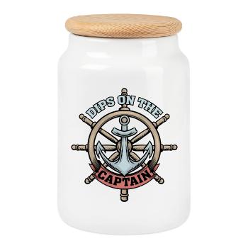 Dibs On The Captain - Citation amusante du capitaine - Boîte à biscuits avec couvercle en bois - blanc - Devant