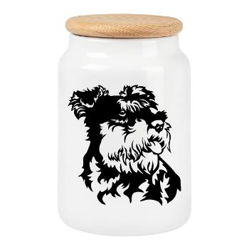 Miniature Schnauzer Head - Cookie Jar with Wooden Lid - white - Front